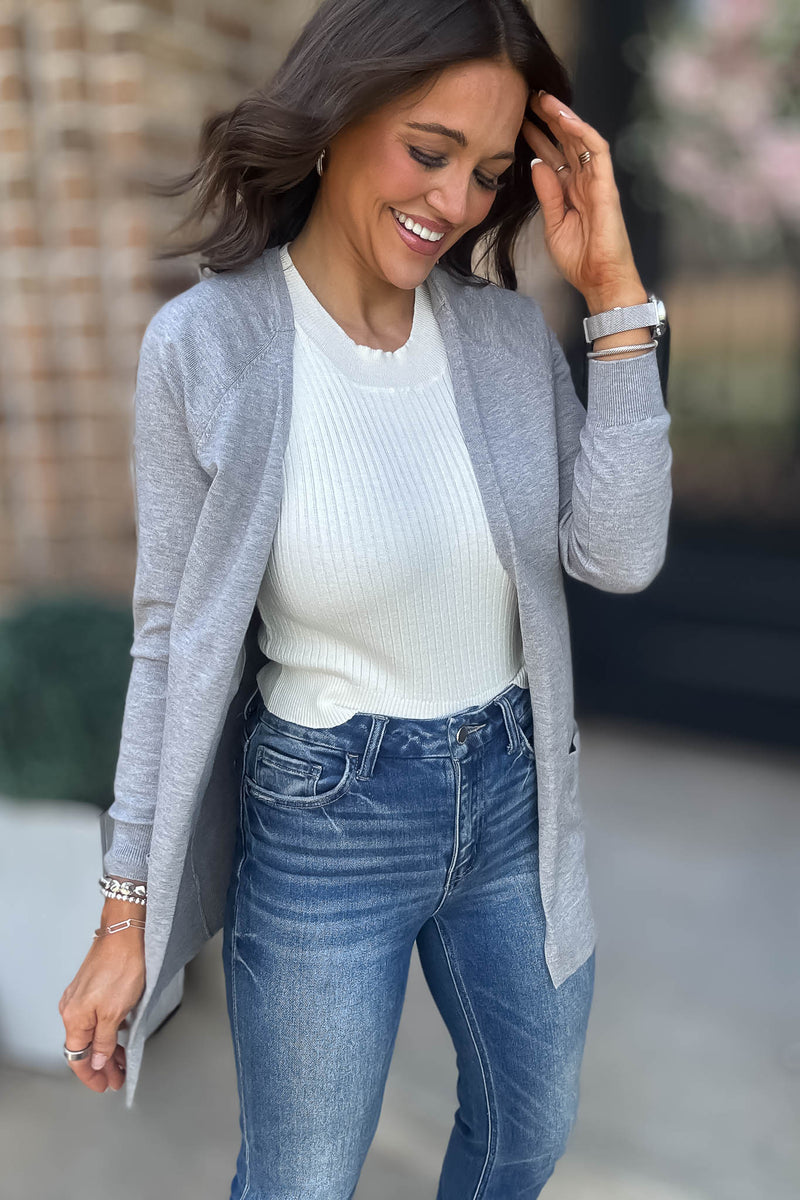 Just Right Heather Grey Light Weight Open Sweater Cardigan