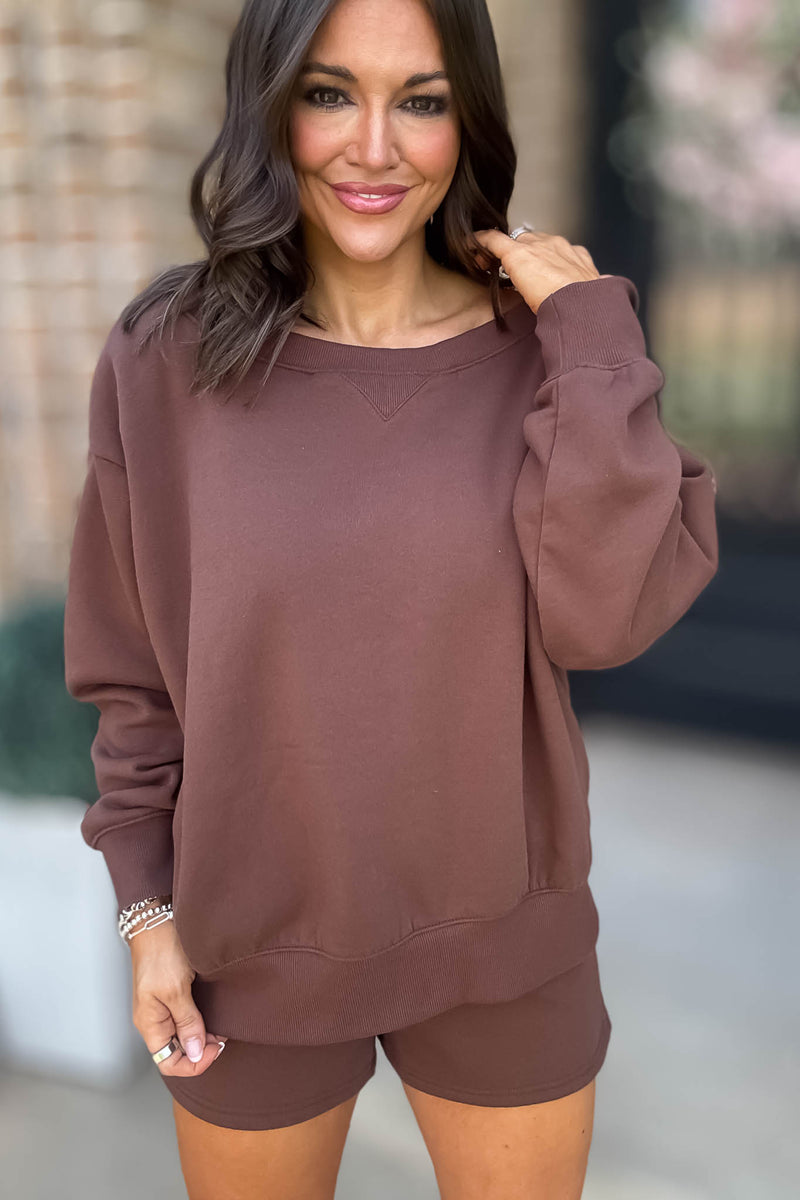 Softest Ever Brown Fleece Boat Neck Sweatshirt