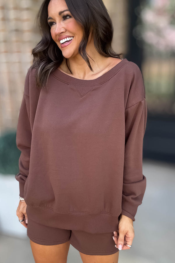 Softest Ever Brown Fleece Boat Neck Sweatshirt