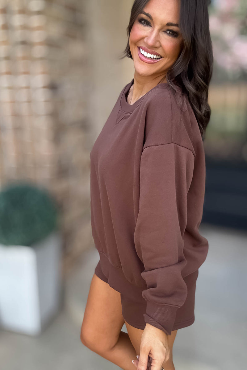 Softest Ever Brown Fleece Boat Neck Sweatshirt