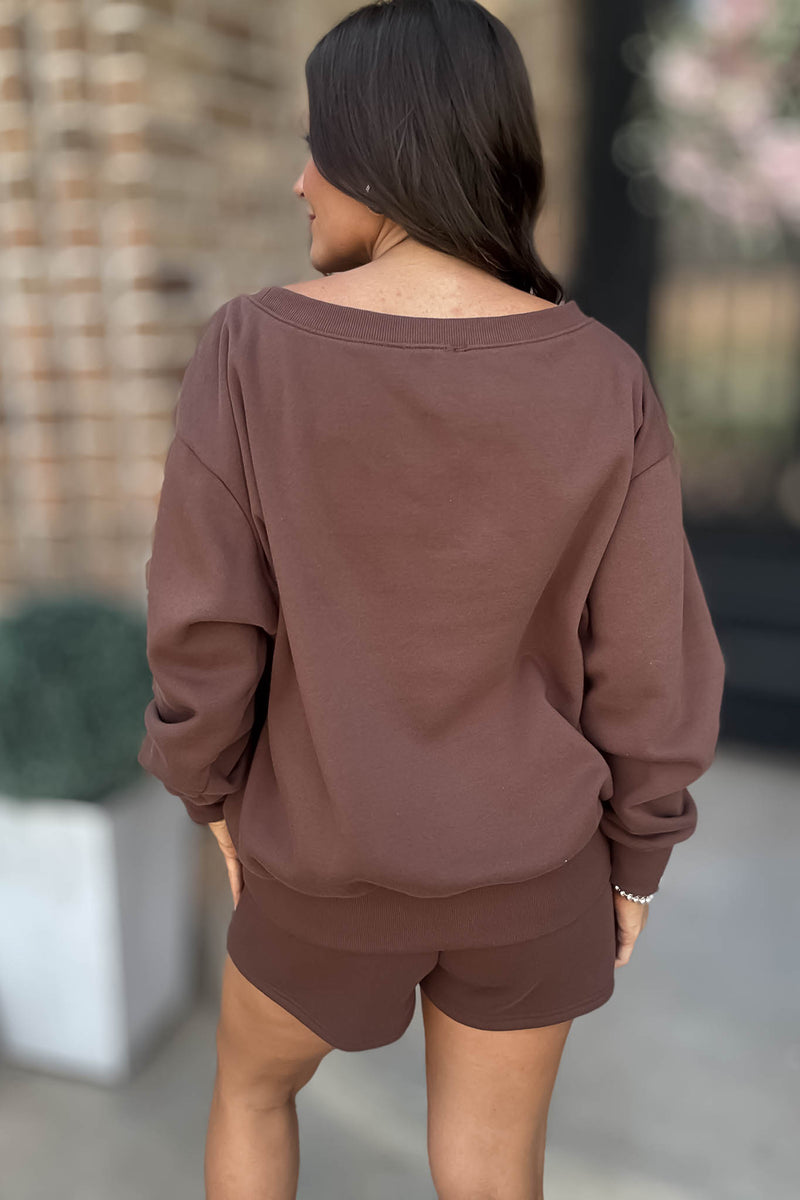 Softest Ever Brown Fleece Boat Neck Sweatshirt
