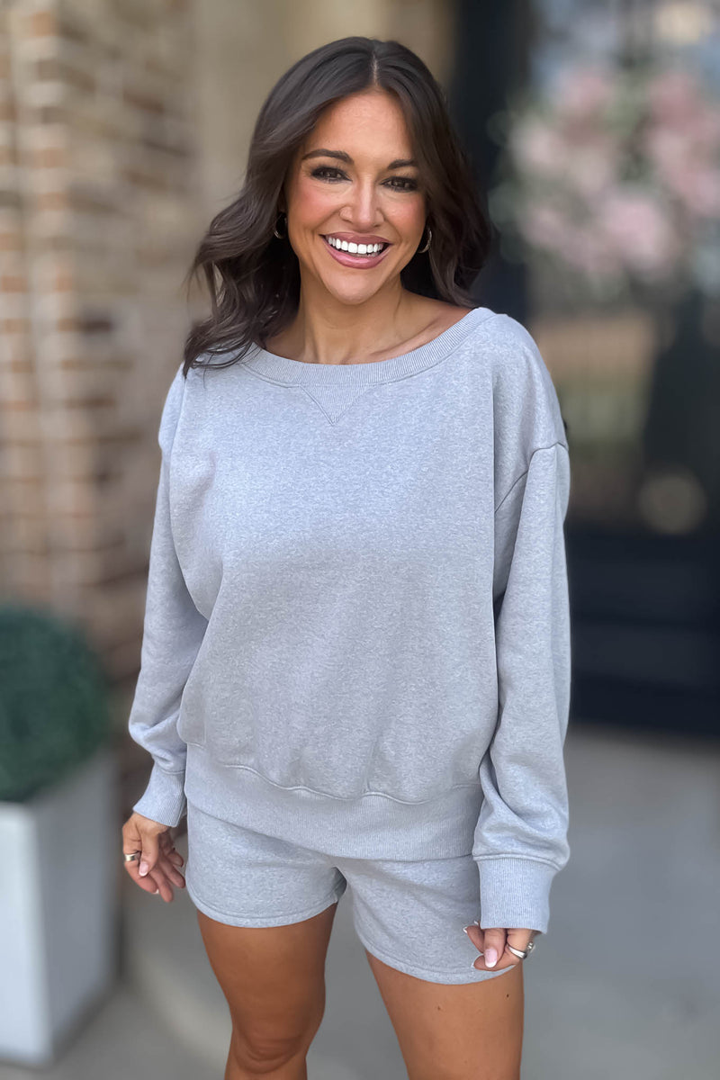 Softest Ever Heather Grey Fleece Boat Neck Sweatshirt