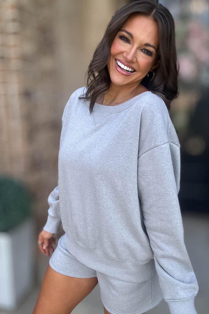Softest Ever Heather Grey Fleece Boat Neck Sweatshirt