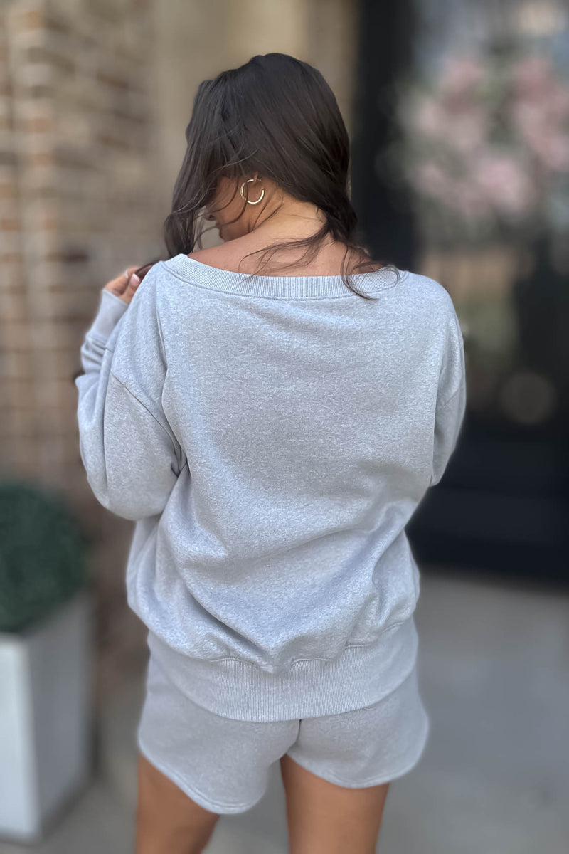 Softest Ever Heather Grey Fleece Boat Neck Sweatshirt