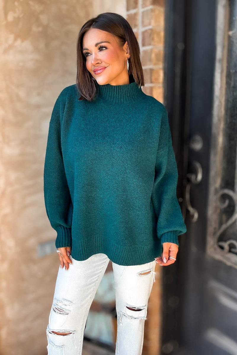 Alexis Favorite Hunter Green Mock Neck Sweater