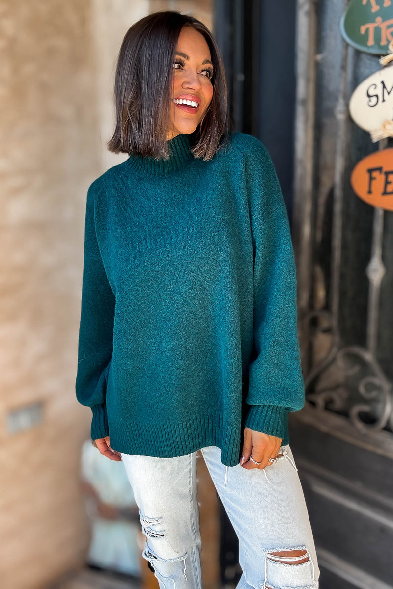 Alexis Favorite Hunter Green Mock Neck Sweater