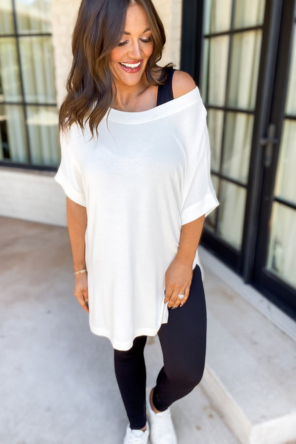 Traveling Far Dolman Sleeve Oversized Tunic White Tee
