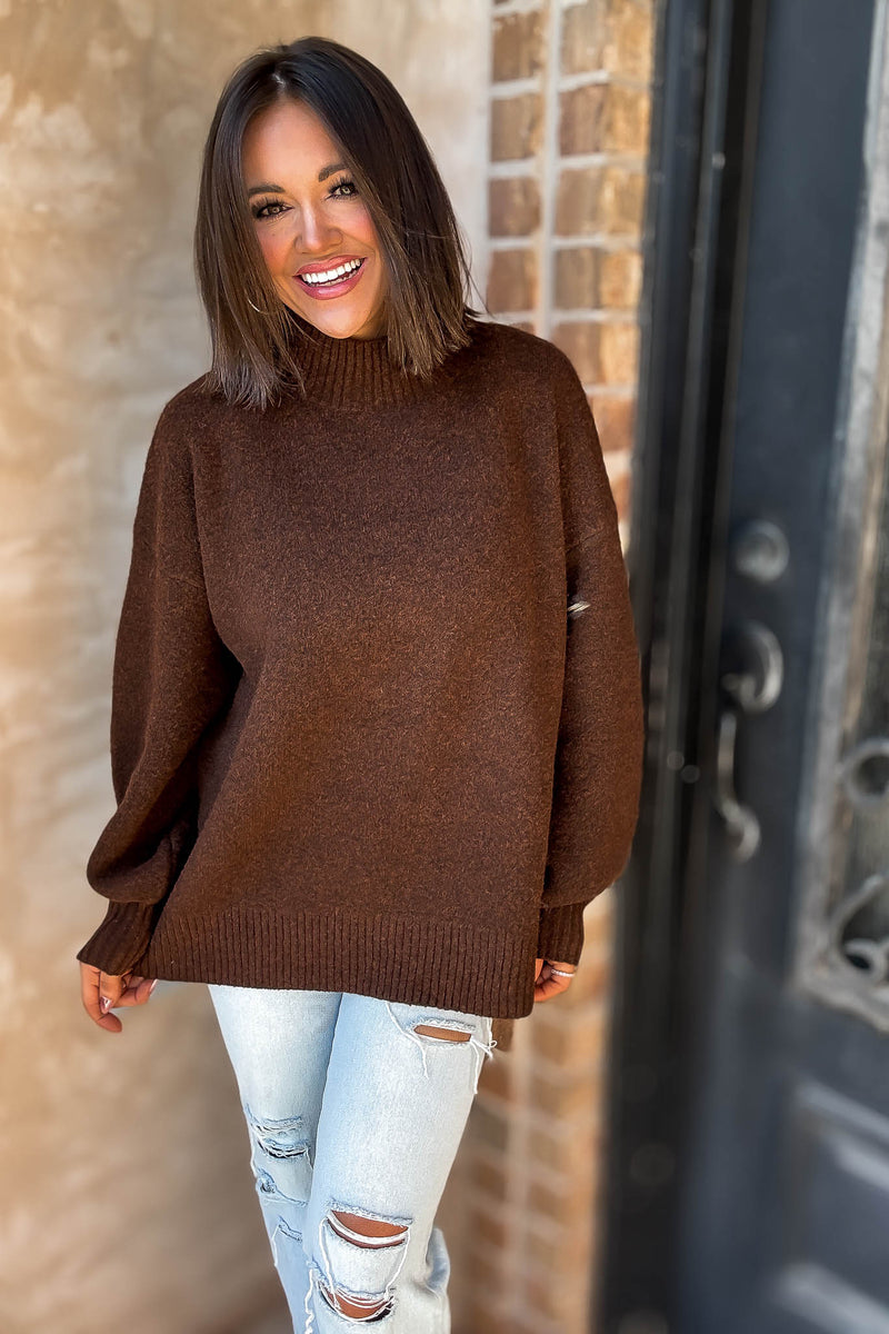 Alexis Favorite Brown Mock Neck Sweater