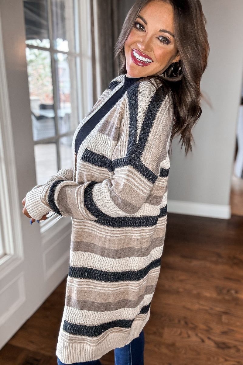 Glimmer Of Hope Striped Long Cardigan