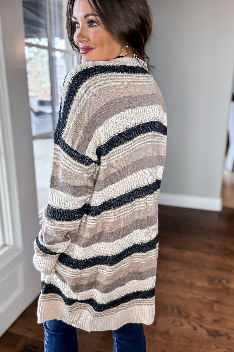 Glimmer Of Hope Striped Long Cardigan