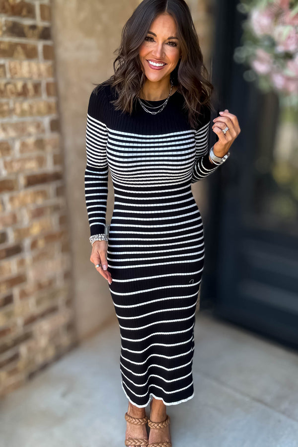 Take The Long Way Home Black And White Stripe Long Dress