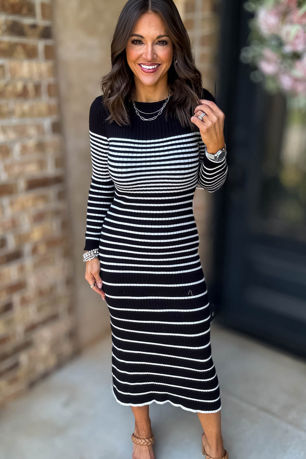 Take The Long Way Home Black And White Stripe Long Dress