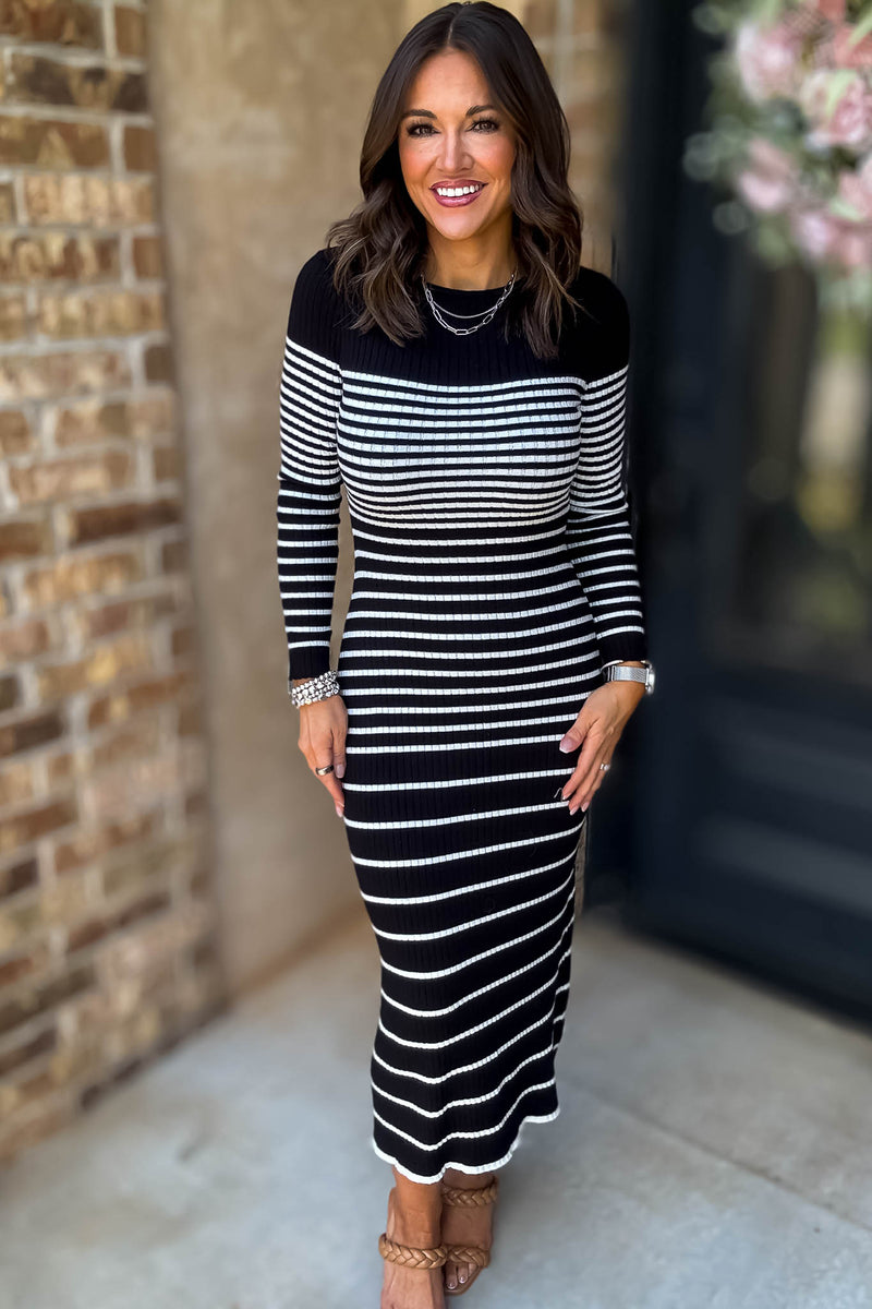Take The Long Way Home Black And White Stripe Long Dress