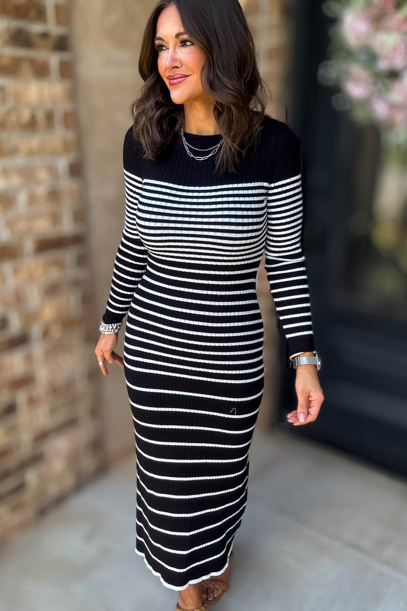 Take The Long Way Home Black And White Stripe Long Dress