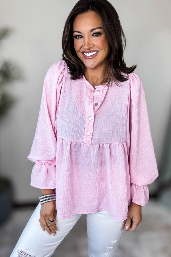 Call It Fate Pink Balloon Sleeve Top