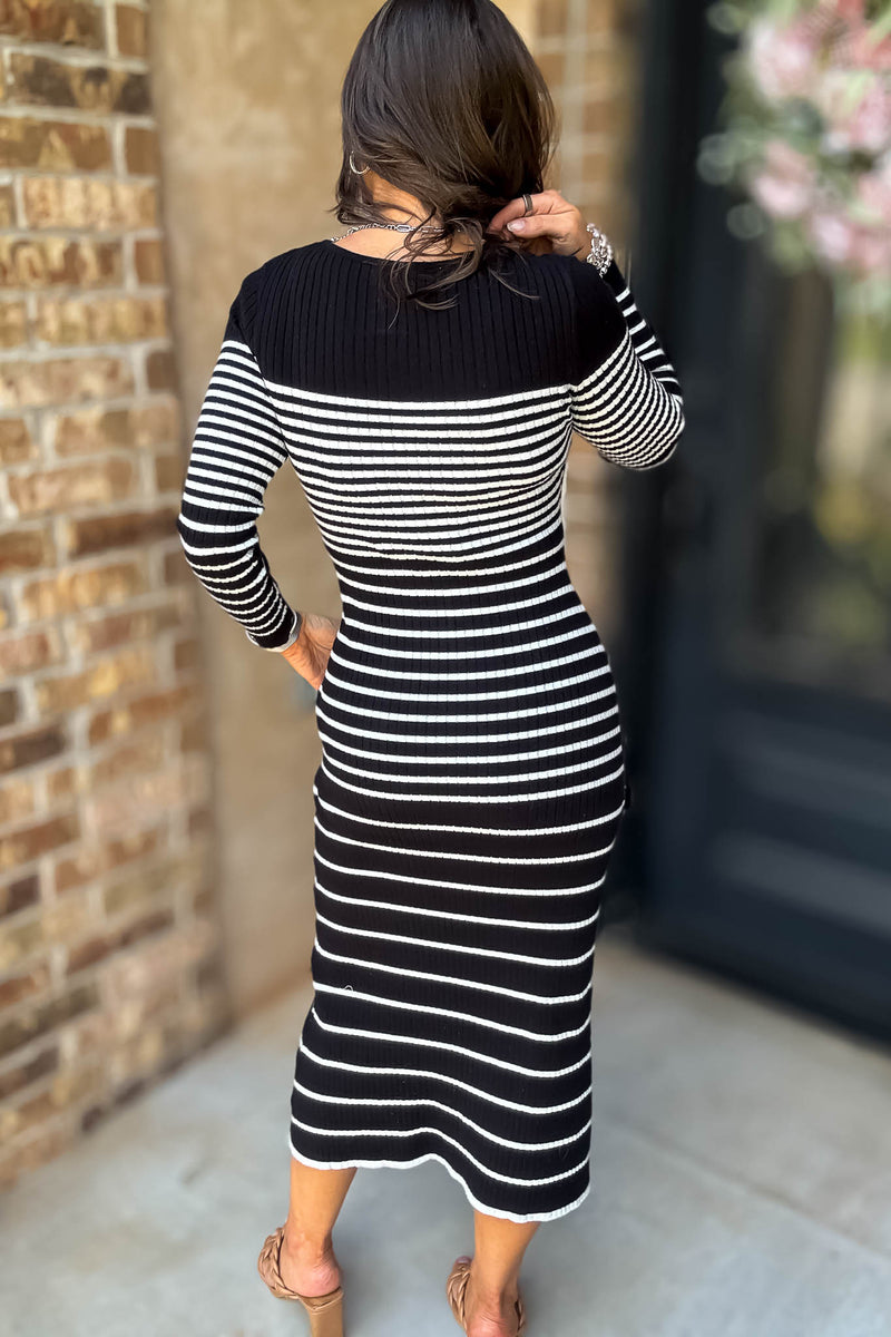 Take The Long Way Home Black And White Stripe Long Dress