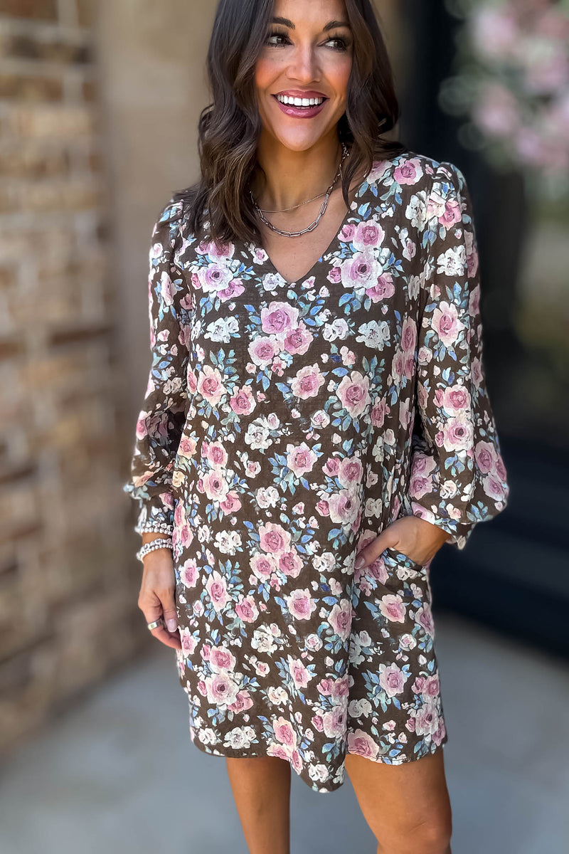 No Doubt About It Brown Floral Shift Dress