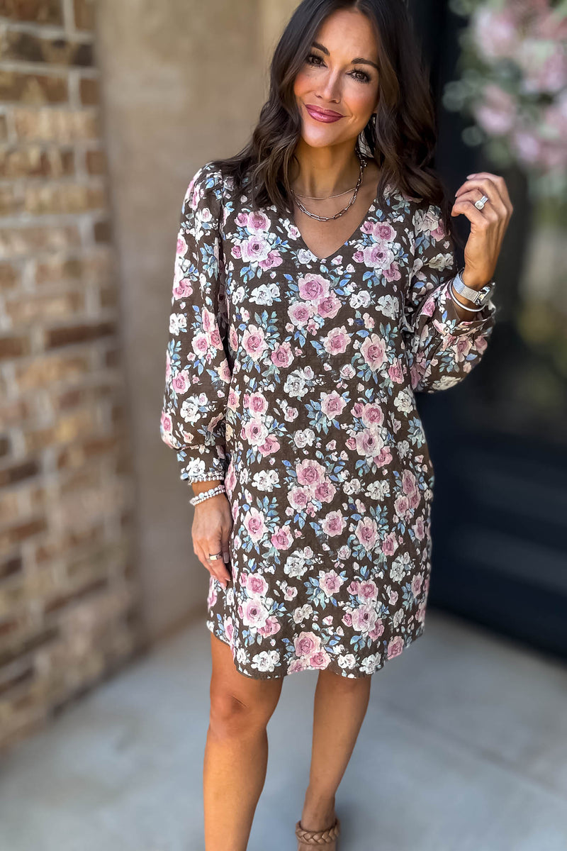 No Doubt About It Brown Floral Shift Dress