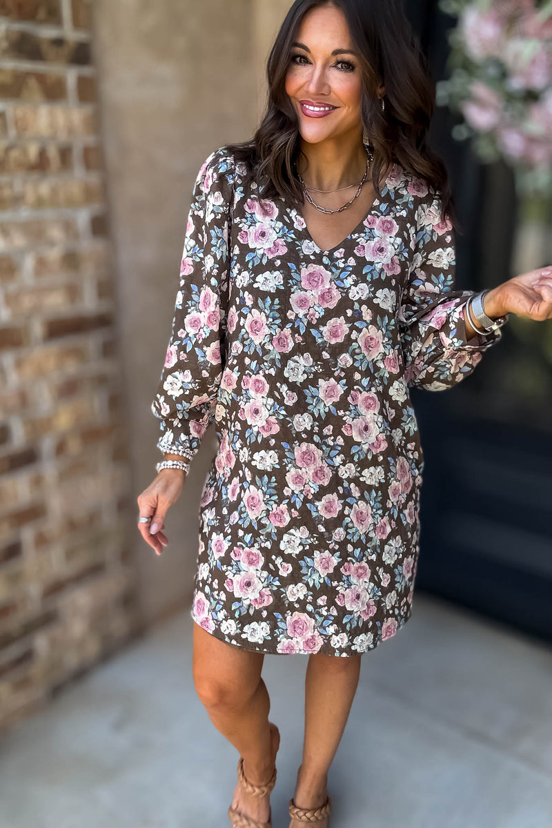 No Doubt About It Brown Floral Shift Dress