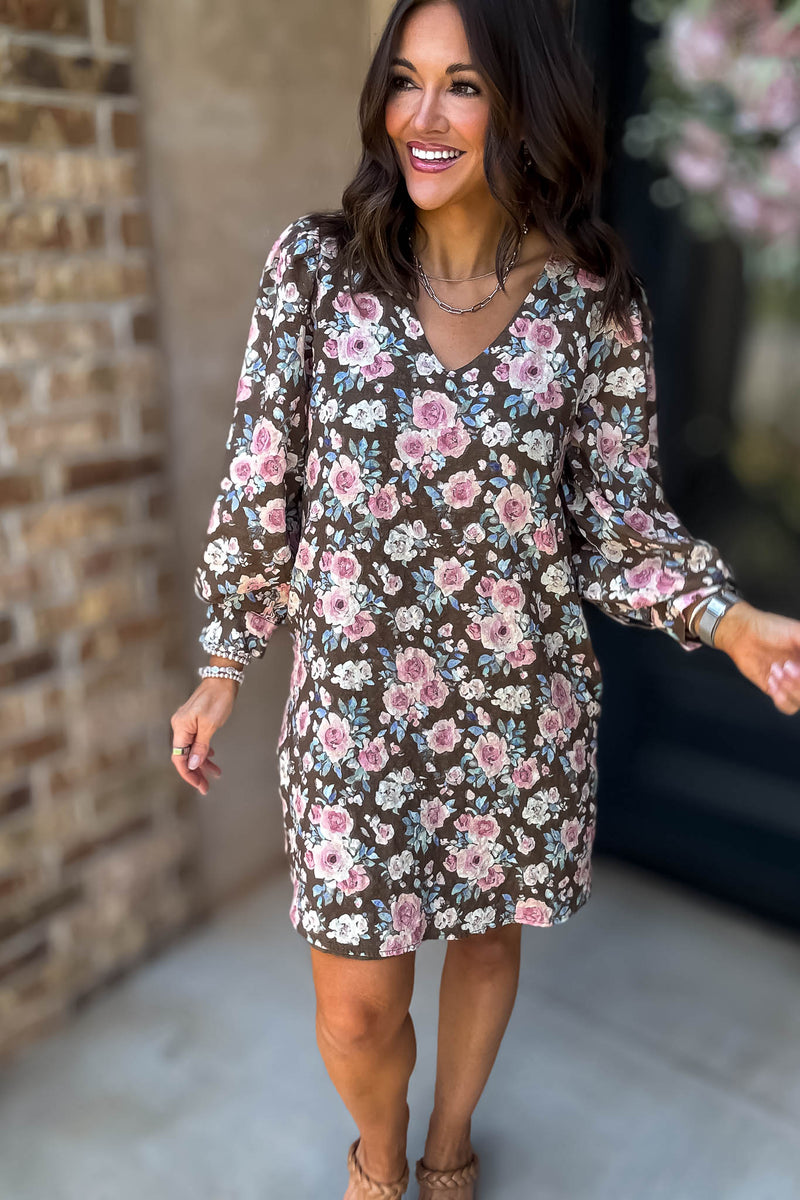 No Doubt About It Brown Floral Shift Dress