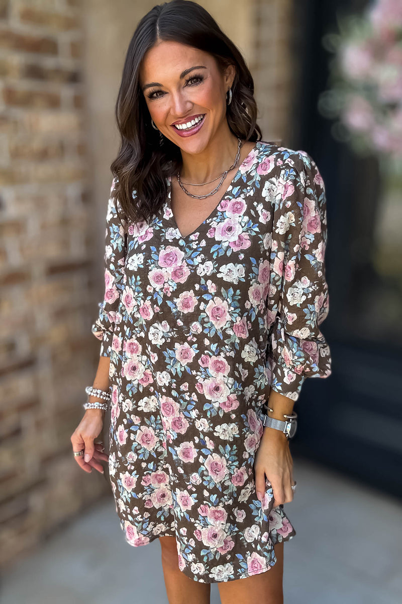 No Doubt About It Brown Floral Shift Dress