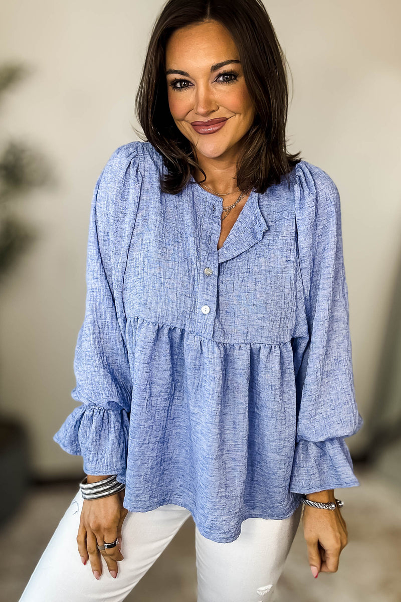 Call It Fate Blue Balloon Sleeve Top