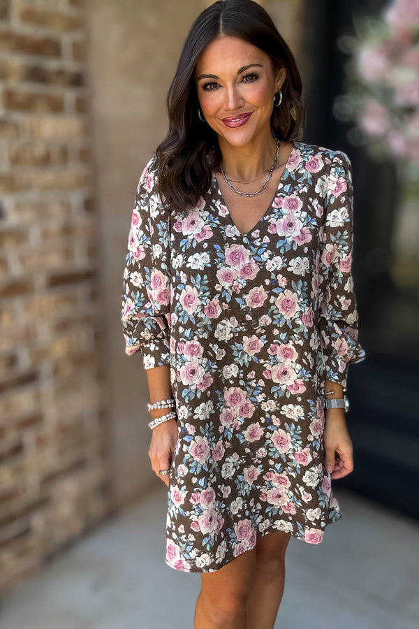 No Doubt About It Brown Floral Shift Dress