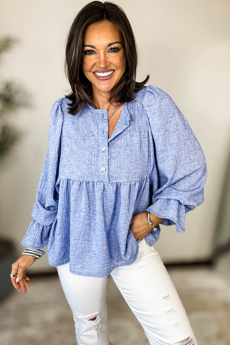 Call It Fate Blue Balloon Sleeve Top