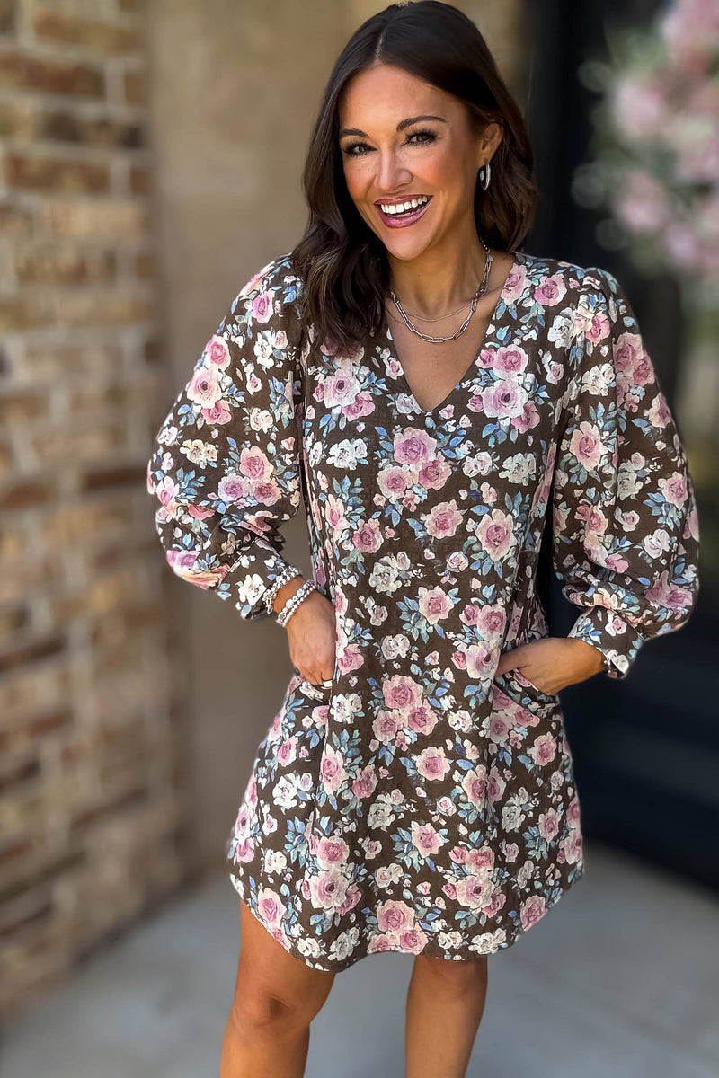 No Doubt About It Brown Floral Shift Dress
