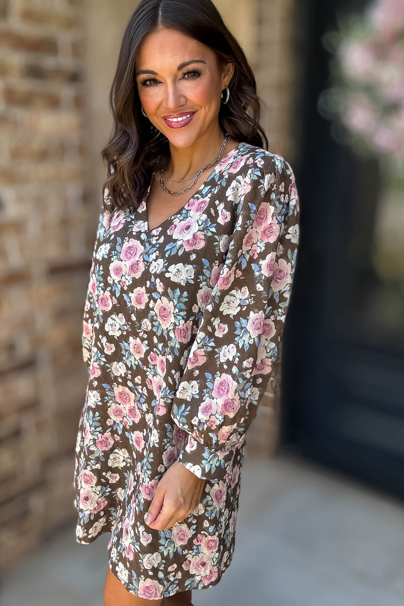 No Doubt About It Brown Floral Shift Dress
