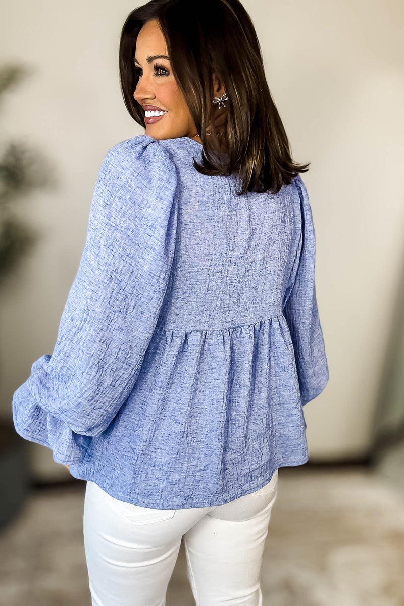 Call It Fate Blue Balloon Sleeve Top