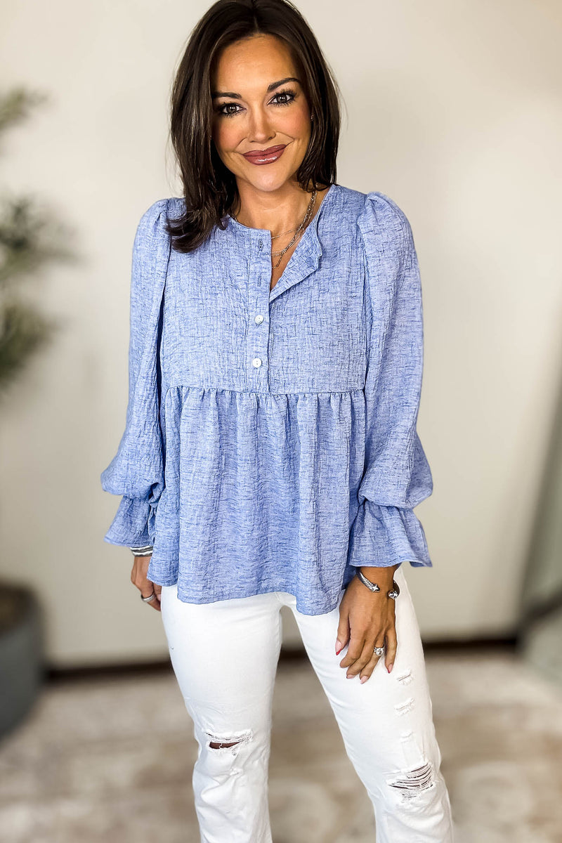 Call It Fate Blue Balloon Sleeve Top
