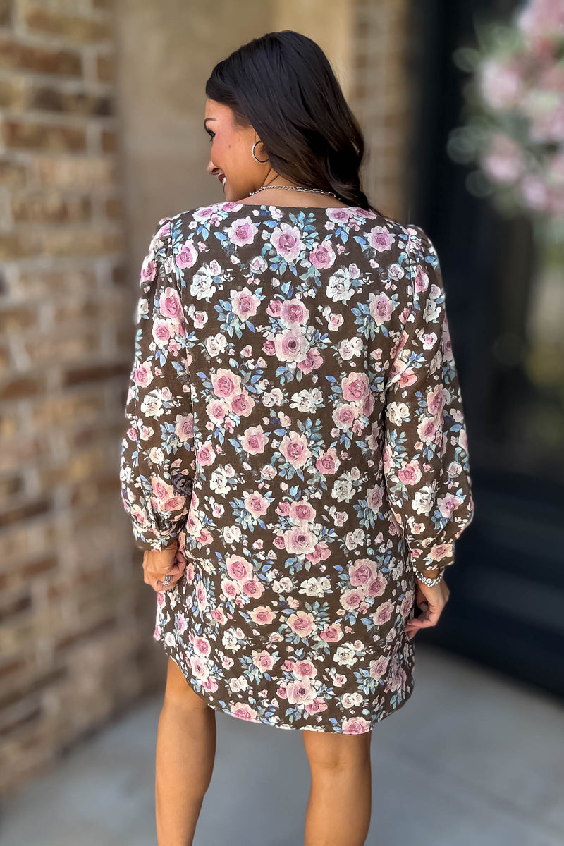 No Doubt About It Brown Floral Shift Dress