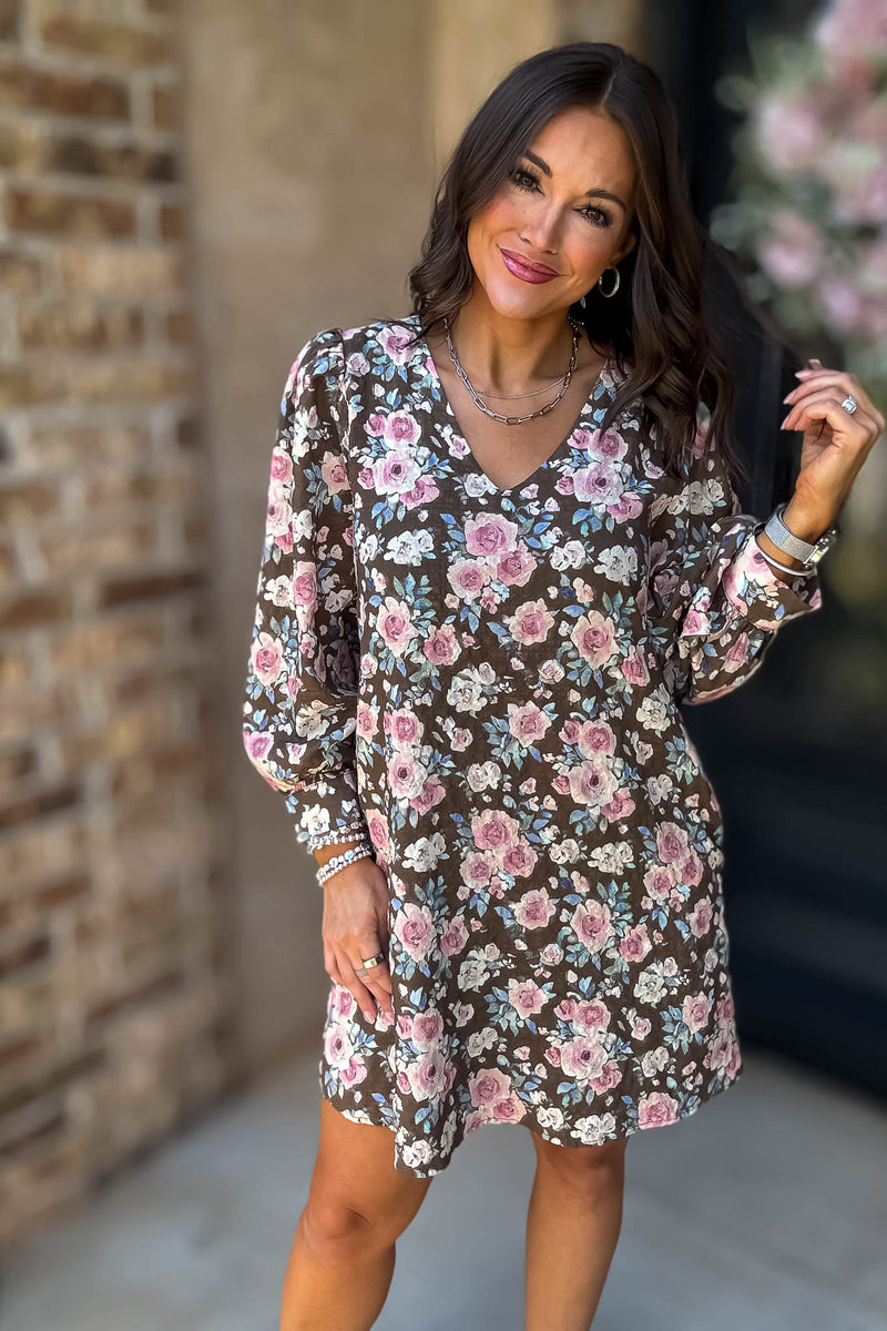 No Doubt About It Brown Floral Shift Dress