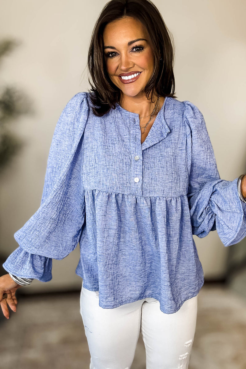 Call It Fate Blue Balloon Sleeve Top