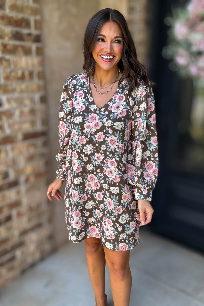 No Doubt About It Brown Floral Shift Dress