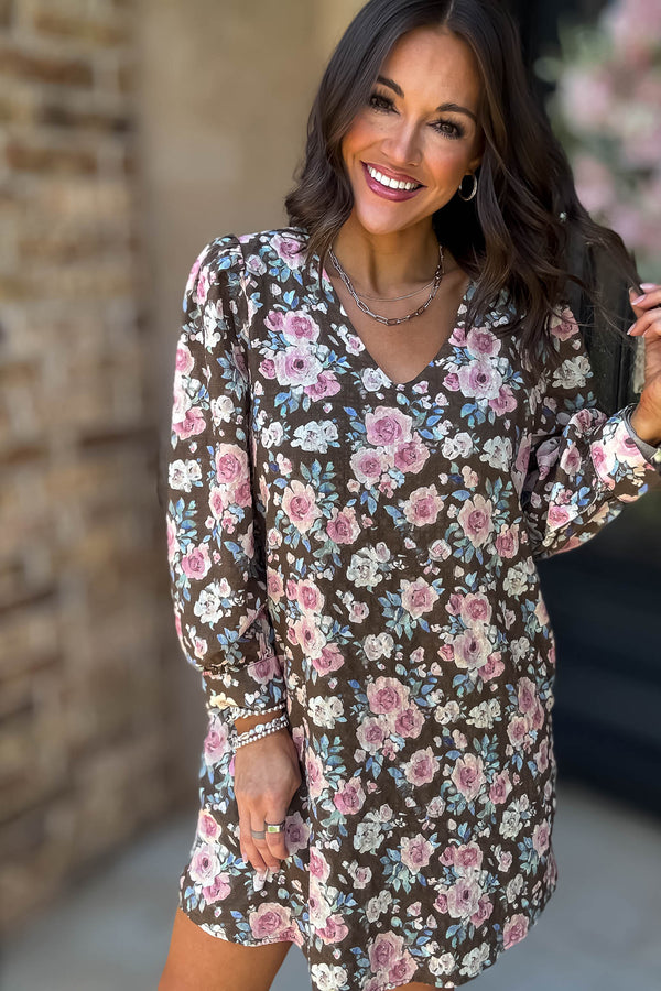 No Doubt About It Brown Floral Shift Dress