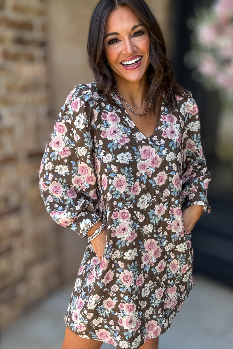 No Doubt About It Brown Floral Shift Dress