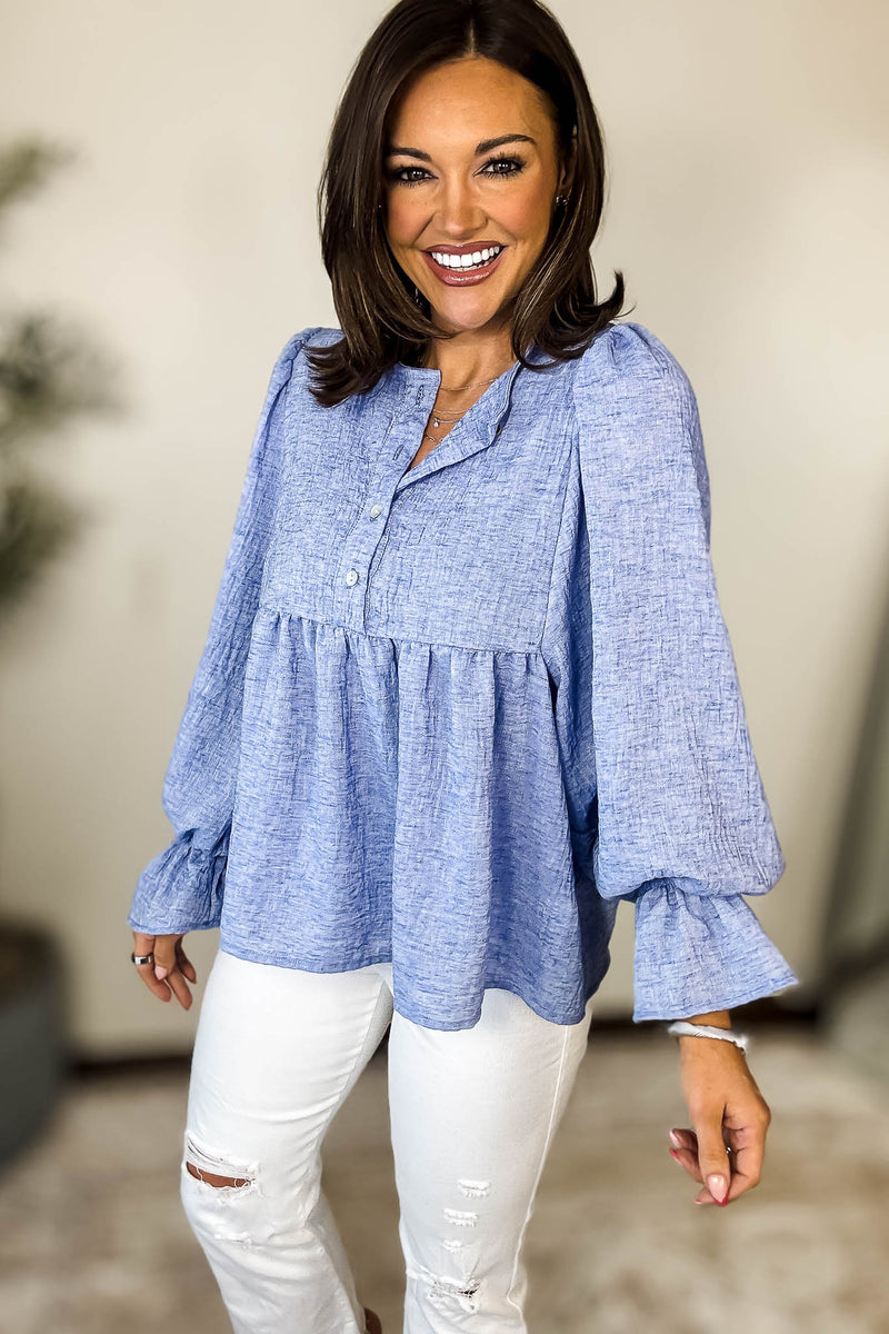 Call It Fate Blue Balloon Sleeve Top