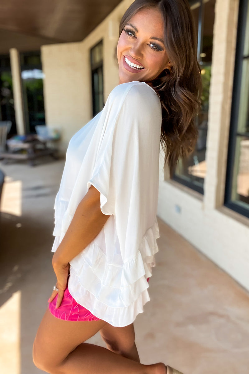 Short Sleeve Loose Fit Ruffle Hem Tiered Top