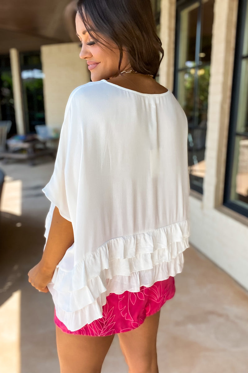 Short Sleeve Loose Fit Ruffle Hem Tiered Top