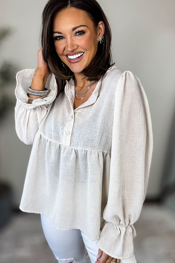 Call It Fate Natural Balloon Sleeve Top
