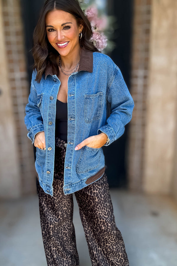 Trust Me On This One Contrast Collar Denim Jacket