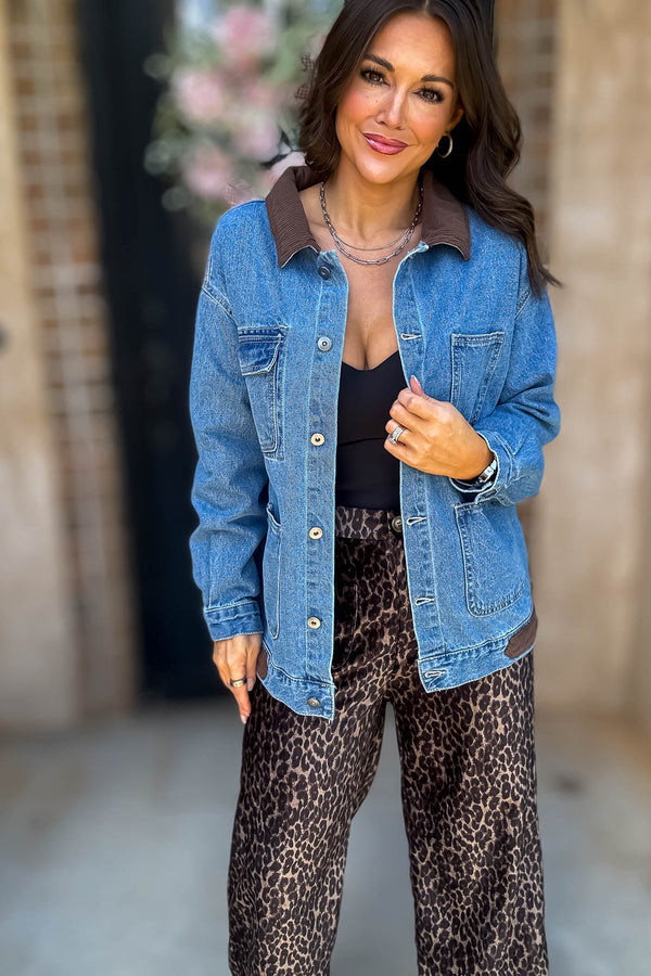Trust Me On This One Contrast Collar Denim Jacket