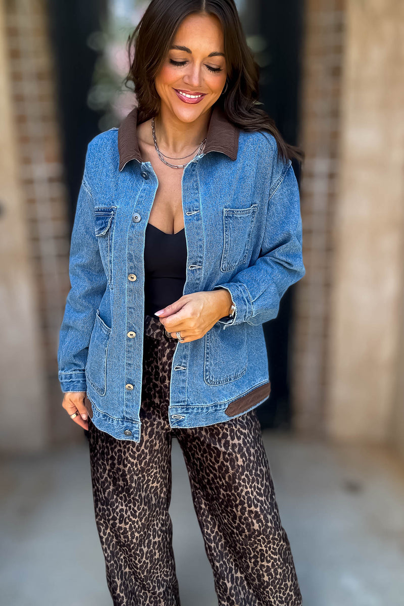 Trust Me On This One Contrast Collar Denim Jacket