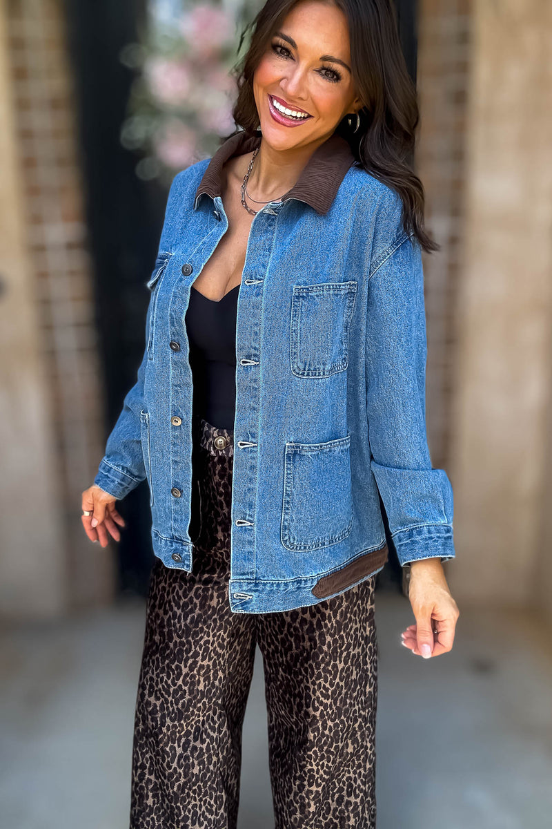 Trust Me On This One Contrast Collar Denim Jacket