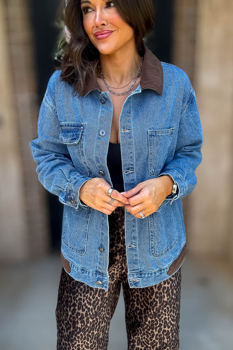 Trust Me On This One Contrast Collar Denim Jacket