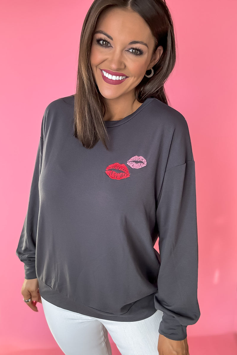 Valentine's Embroidery Lips Sweatshirt