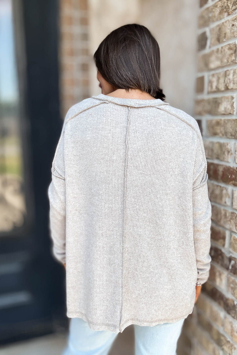 Brushed Ash Mocha Ribbed Hacci Hi-Low Sweater Top