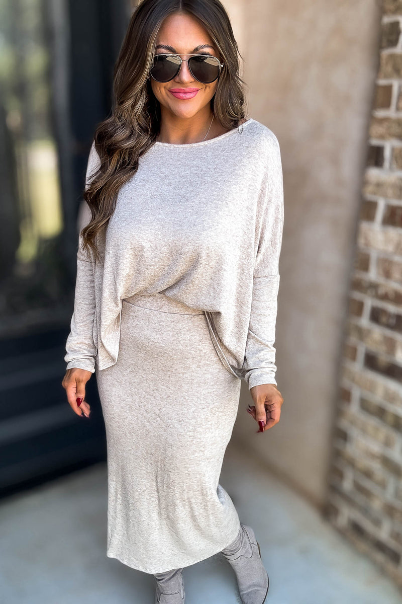 Beige Long Sleeve Boat Neck Top